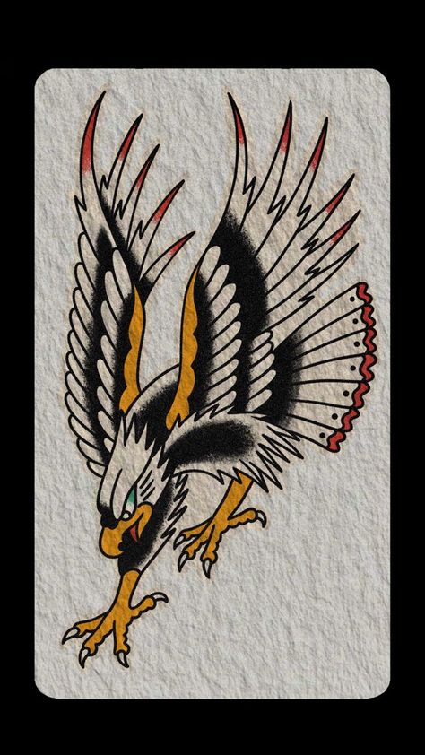 Vintage Eagle Tattoo, Traditional Eagle Tattoo Flash, Trad Eagle Tattoo, Old School Eagle Tattoo, Traditional Patchwork Tattoo, American Traditional Eagle Tattoo, Historical Tattoos, Traditional Eagle, Traditional Eagle Tattoo