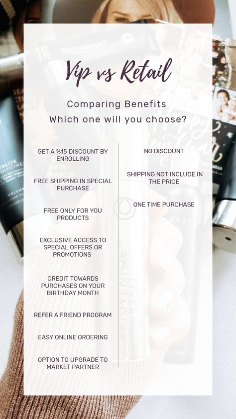 Vip and retail are to different ways of buying your products with this table you can see the clear difference between the two options.                             For any other information feel free to ask. Monat Cost, Vip Monat, Opportunities Quotes, Monat Vip, Business Opportunities Quotes, Monat Rejuveniqe Oil, Hair Dues, Monat Business, Story Content