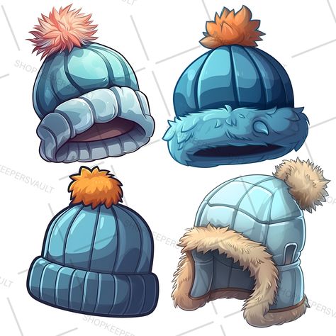 Russian Hat Drawing Reference, Digital Art Accessories, Winter Hat Illustration, Beanie Hat Drawing, Winter Hat Drawing, Beanie Drawing References, Winter Outfits Drawing, Beanie Illustration, Winter Clothes Drawing