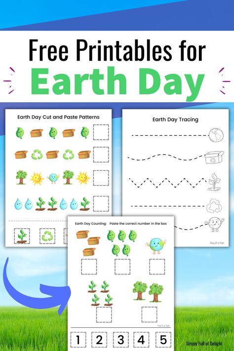 free Earth Day printable preschool worksheets including tracing, patterns and counting. Earth Day Tracing Preschool, Earth Day Worksheets Preschool, Canada Activities, Earth Day Printables, Earth Day Activities For Kids, Tracing Patterns, Earth Day Worksheets, Identifying Letters, Worksheet Preschool