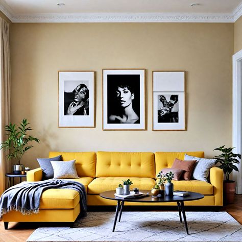 Yellow Sofas Living Room Ideas, Yellow Sectional Sofa Living Room, Yellow Couch Decor Ideas, Living Room With Yellow Couch, Yellow Couch Aesthetic, Yellow Couch Decor, Living Room Yellow Sofa, Yellow Sofa Living Room Ideas, Yellow Sofa Living Room