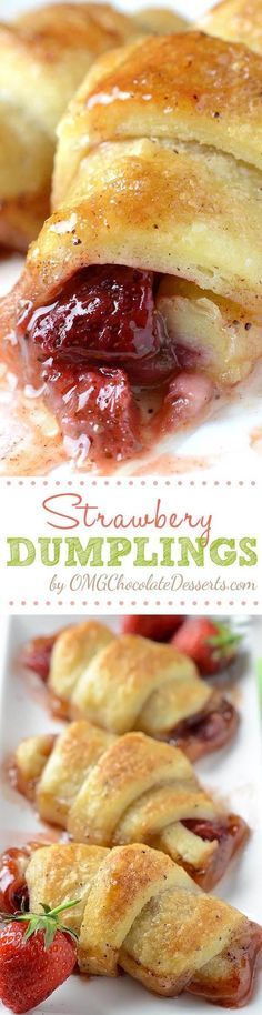 Strawberry Dumplings served with a scoop of vanilla ice cream will be perfect spring and summer treat. #strawberry #recipe #dumplings Strawberry Dumplings, Amazing Pies, Strawberry Ideas, Strawberry Recipe, Danish Pastries, Crescent Recipes, Fried Pies, Apple Dumplings, Crescent Roll Recipes