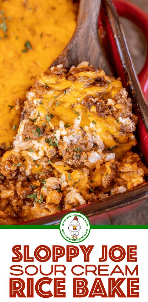 Sour Cream Rice Bake, Sour Cream Rice, Plain Chicken Recipe, Easy Ground Beef Casseroles, Sloppy Joe Casserole, Creamed Rice, Rice Bake, Bake Easy, Baked Casserole