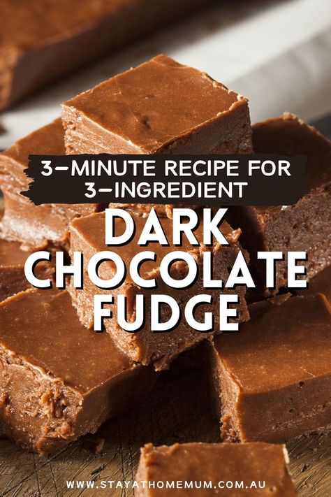 It’s a super simple recipe that is guaranteed to hit the spot if you’ve got a chocolate craving, or you forgot you were supposed to bring a dessert! 3 Minute Fudge, Dark Chocolate Fudge Recipe, Raspberry Ganache, Three Ingredient Recipes, Dark Chocolate Fudge, Fudge Recipes Chocolate, Stay At Home Mum, Condensed Milk Recipes, Chocolate Craving