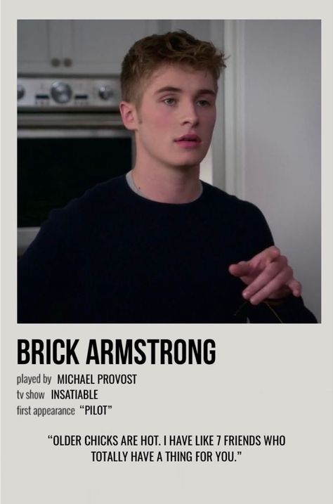 Brick From Insatiable, Brick Armstrong Insatiable, Brick Armstrong, Michael Provost, Insatiable Netflix, Maxon Schreave, Character Posters, Character Poster, Film Posters Vintage