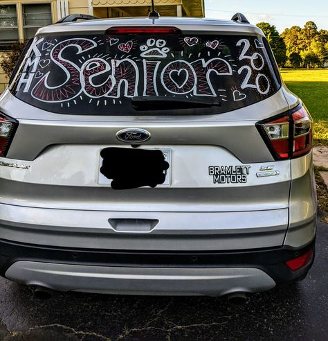 Drive thru graduation car decor Car Decorations For Graduation, Class Of 2023 Car Decorating, Car Decorations Graduation, Car Parade Decorations Ideas Graduation, Grad Car Decor Ideas, Car Window Graduation Ideas, Car Writing On Windows For Graduation, Graduation Car Decor Ideas, Senior Car Decorating Ideas 2020 Parade