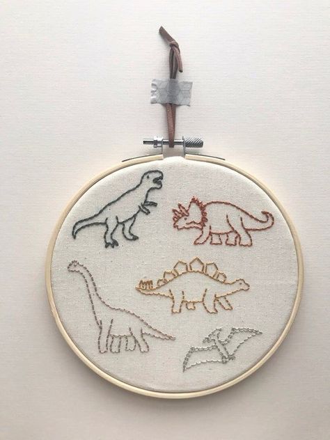 Dinosaur Embroidery, Cotton Background, Embroidery On Clothes, Cute Embroidery, Dinosaur Design, Simple Embroidery, Personalized Embroidery, 자수 디자인, Sewing Embroidery Designs