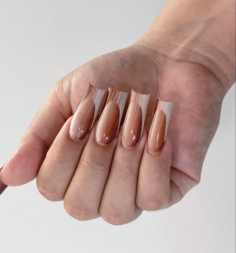 Illusion French Tip Nails, Ombre Illusion Nails, French Illusion Nails, Ombre French Nails, Ombre Nail Designs, Pretty Nail Art Designs, Cute Acrylic Nail Designs, Brown Nails, Long Acrylic Nails Coffin