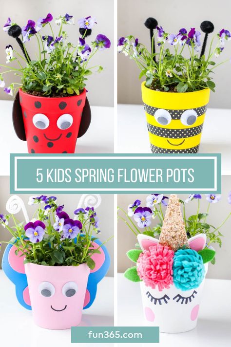 Create these fun spring flower pots that are perfect to make as an activity, give as a gift or put on display! They are easy create with our step-by-step directions, but don't be afraid to add your own unique ideas and designs! Easy Flower Pot Ideas, Decorating A Flower Pot, Crafts With Mini Flower Pots, Tiny Flower Pot Crafts, Mothers Day Flower Pot Crafts For Kids, Flower Pots Decoration Ideas, Plant Pot Diy Ideas, Design Plant Pot, Flower Pot Decor