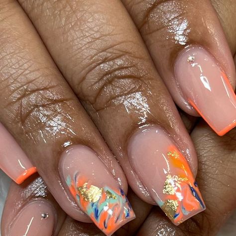 Nail Designs Mid Length, Hawaii Nail Ideas, Dope Nail Designs Mid Length, Peach Nail Designs, Acrylic Short Nails, Glamour Nails, Simple Gel Nails, Nail Design Inspiration, Work Nails