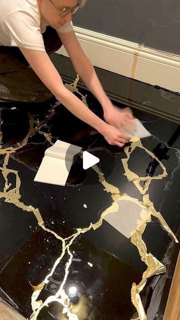 Resin Floor, Marble Resin, Black And Gold Marble, Gold Ceiling, Relaxing Art, Maximalist Decor, Gold Bathroom, Marble And Gold, Epoxy Floor