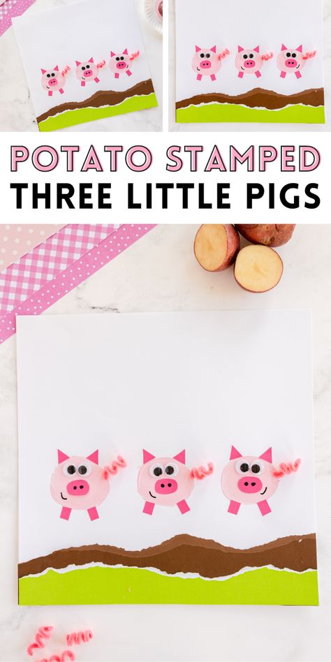 This Three Little Pigs Craft is an adorable way to bring the classic fairytale story to life! Potato stamping is a fun start to this little pigs activity! Three Little Pigs Craft, Potato Stamping, 3 Little Pigs, Animal Lessons, Princess Crafts, Pig Crafts, Slime Craft, Unicorn Crafts, Sea Crafts