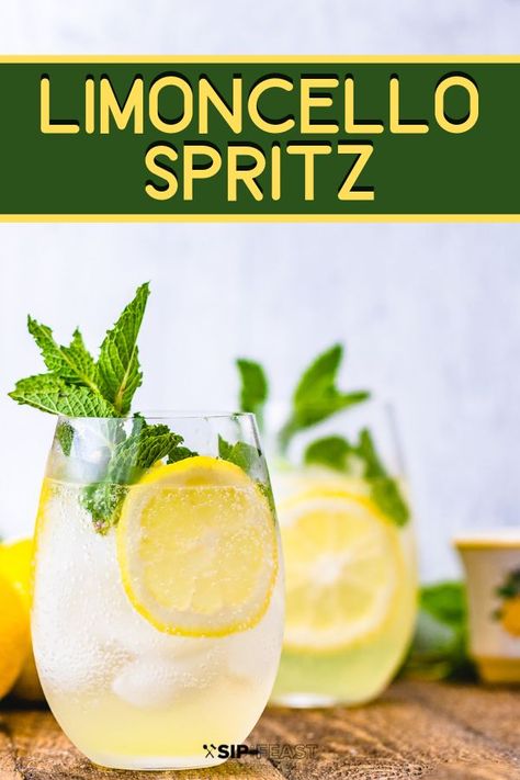 Non Alcoholic Limoncello, Italian Soda Cocktail, Limoncello Recipes, Summer Spritz, Spritz Drink, Prosecco Drinks, Sip And Feast, Limoncello Spritz, Limoncello Cocktails