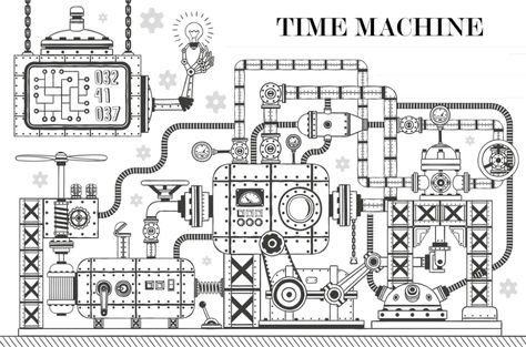 Where Would You Go If You Had a Time Machine? - Heads Up by Scout Life Time Machine Drawing, Steampunk Art Drawing, Steampunk Drawing, Time Travel Machine, Machine Drawing, Doodle Frame, Doodle Style, Text Layout, Steampunk Art