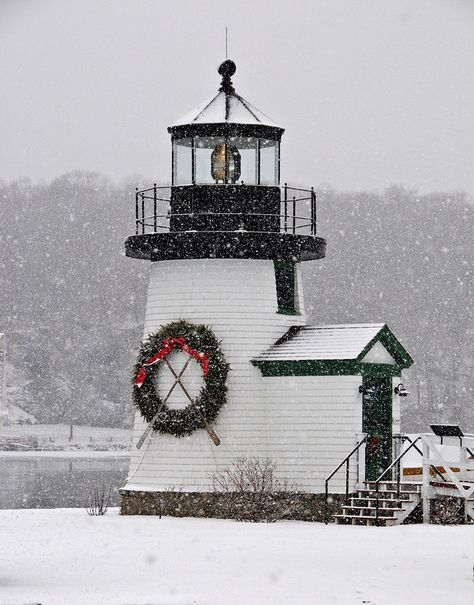 Mystic Seaport Light, Mystic, Connecticut New England Lighthouses, Mystic Connecticut, Mystic Seaport, Mystic Ct, Lighthouses Photography, Wooden Sailboat, Christmas House Lights, Calm Sea, Beachy Christmas