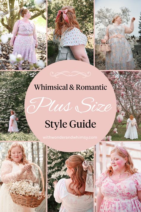 Whether you’re looking for the prettiest plus size dresses, cottagecore fashions, or everyday style inspiration with a feminine lean, you’ll find it here on With Wonder and Whimsy. In this post specifically, we’ll be taking a deep dive into romantic plus size fashion: where to shop for pretty clothes, how to build a feminine wardrobe, and my favorite outfit formulas and styling tips. I’m also rounding up the best romantic plus size fashions for you to shop as you curate your dream closet. Romantic Dress Outfit, Modest Feminine Outfits Plus Size, Feminine Whimsical Style, Plus Size Outfits Feminine, Kibbe Romantic Plus Size Outfits, Plus Size Royalcore, Feminine Aesthetic Plus Size, Curvy Cottagecore Fashion, Romantic Feminine Style Outfits