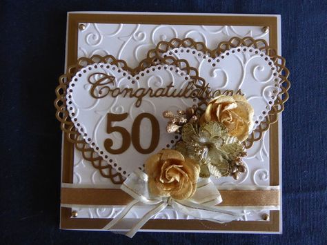 50th Anniversary Card                                                                                                                                                     Plus 50th Anniversary Card, Golden Anniversary Cards, Golden Wedding Anniversary Card, 50th Anniversary Cards, Anniversary Cards Handmade, Wedding Anniversary Card, Homemade Birthday Cards, Wedding Cards Handmade, Birthday Scrapbook