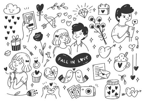 Vector falling in love couples doodle i... | Premium Vector #Freepik #vector #hand-drawn-love #love-sketch #heart-sketch #love-doodle Couples Doodles, Couples Journal, Pattern Drafting Tutorials, Diy Clothes Hacks, Sketches Of Love, Love Doodles, Doodle Illustration, Presents For Him, Pattern Drafting