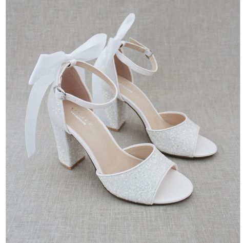 White Glitter Block Heel With Satin Back Bow Brand New, Never Worn Would Make The Perfect Wedding Or After Party Shoe! Size 9 Women Wedding Shoes, Bridesmaids Shoes, White Block Heels, Orange Heels, Wedding Shoes Bride, Bow Women, Holiday Shoes, White Wedding Shoes, Michael Kors Heels