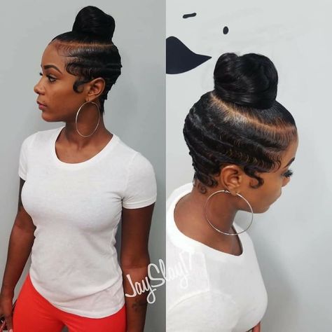 Finger Waves With Shaved Sides, Pool Hairstyles For Black Women, Shaved Ponytail, Ponytail With Shaved Sides And Back, Finger Waves Short Hair, Short Weave Hairstyles, Shaved Hairstyles, Short Relaxed Hairstyles, Braids With Shaved Sides