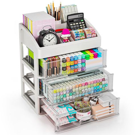 PRICES MAY VARY. KEEP YOUR DESK NEAT & ORGANIZED: BOBIBOSS pen holder for desk help you clean up your desk free of clutter, this desktop organizer keeps your desk well organized, you can use them to store your pens, pencils, markers, highlighters, sticky notes, small notepads, tape, bookmakers, stamp, calculator, scissors, clips and much more, easy to get to and easy to find. SLIDE SMOOTHLY DRAWERS : The white desk organizers with drawers are spacious and pull out and close with ease, the drawer Desktop Storage Drawers, Stationary Organizer, Pencil Holders For Desk, 3 Drawer Storage, Stationary Organization, Small Notepad, Desktop Drawers, Functional Desk, Personalized Desk