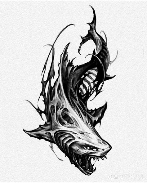 Dark Shark Tattoo, Black And White Dragon Art, Dark Dragon Tattoo, Side Stomach Tattoos For Guys, Scales Tattoo, Minimalistic Tattoo Ideas, Minimalistic Tattoo, Realistic Tattoo Sleeve, Arte Doodle