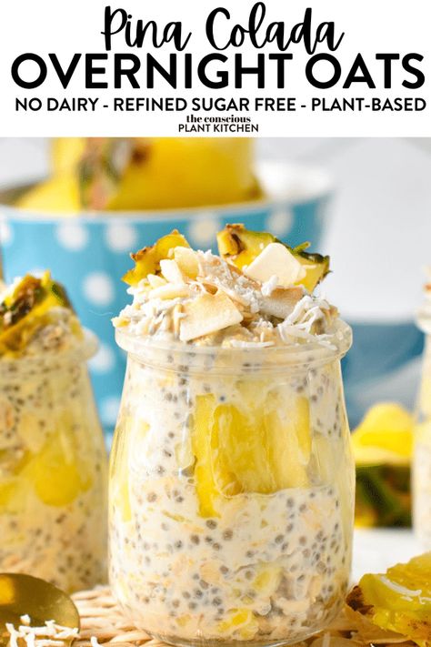 Pina Colada Overnight Oats, Overnight Chia Oats, Chia Oats, Vegan Chocolate Frosting, Overnight Chia, Refreshing Breakfast, Banana Chocolate Chip Cookies, Morning Meals, Oat Recipes Healthy