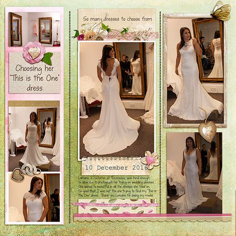 Wedding Dress Scrapbook Layouts, Vintage Wedding Scrapbooking Layouts, Bridal Shower Scrapbook Ideas, Bridal Scrapbook Ideas, Engagement Scrapbook, Wedding Dress Quilt, Bride Scrapbook, Designer Wreaths, Bride Groom Dancing