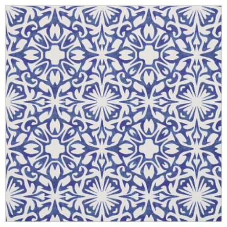 Mediterranean Style Decor, Spanish Tile Pattern, Blue And White Watercolor, Fabric Tiles, Watercolor Fabric, Mediterranean Home Decor, White Watercolor, Spanish Design, Spanish Tile