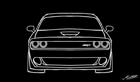 Dodge Challenger Silhouette, Dodge Challenger Drawing Easy, Dodge Challenger Outline, Dodge Tattoo Ideas, Dodge Car Drawing, Dodge Challenger Painting, Dodge Challenger Sketch, Dodge Sketch, Dodge Challenger Tattoo