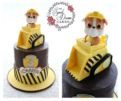 Paw Patrol pup Rubble in all his cuteness. I’m pretty sure he’s the real star of the show Rubble Paw Patrol Cake, Paw Patrol Torte, Digger Cake, Paw Patrol Birthday Theme, Paw Patrol Birthday Cake, Rubble Paw Patrol, Hijau Mint, 3rd Birthday Cakes, Real Star