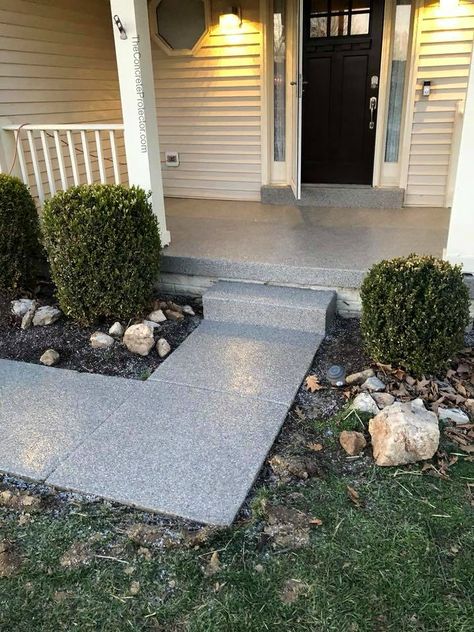 GraniFlex Porch and Sidewalk- Tailored Concrete- Wincheste… | Flickr Graniflex Porch, House Binder, Font Door, Concrete Front Porch, Concrete Floor Coatings, Concrete Patio Makeover, Winchester Virginia, Concrete Coatings, Winchester Va