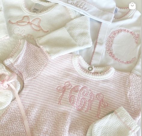 Baby Monogram Ideas, Anna Wilson, Glam Interior, Monogram Baby Girl, Baby E, Baby Embroidery, Baby Monogram, Mary Kate, Embroidery Ideas