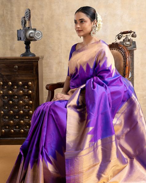 Featuring the classic Kanchipuram silk saree in a captivating aubergine purple hue. This traditional saree showcases its everlasting allure, expertly crafted with an intricate 8Kol temple zari border and adorned with a luxurious zari pallu. Saree code: CL8782105 Indulge in an unparalleled shopping experience by visiting our esteemed store in Alwarpet, Chennai. You can also schedule a video call with us at +91 9962677777. Immerse yourself in a wide array of stunning collections or convenientl... Lakshmi Images, Traditional Saree, Kanchipuram Silk Saree, Kanchipuram Saree, Video Call, Saree Look, Traditional Sarees, Purple Hues, Chennai