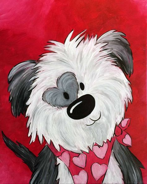 Kids Canvas Painting, Pinots Palette, Kids Canvas Art, 강아지 그림, Kids Canvas, Easy Canvas Painting, Dog Canvas, Paint And Sip, Night Painting