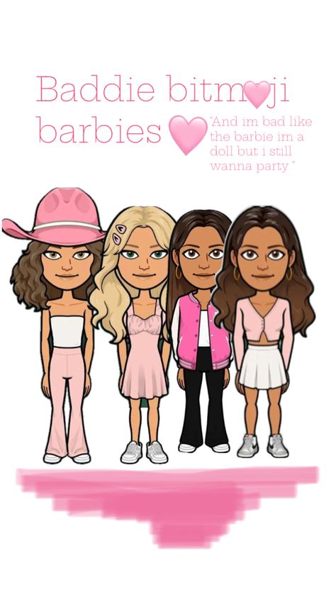 Bitmoji barbies ready to “ be bad like the barbie I am a doll but I still wanna party pink ‘vette like I am ready to bend I am ten so I pulling Ken like ! “ @ barbie I Am Ready, Barbie I, Bend, Dolls, Pink