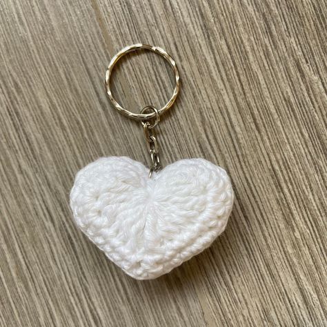 "Handmade crochet 3d heart keyring, in a choice of red, white or blue. Would be ideal as small gifts or favours for the Queen's jubilee in June All 3 keyrings are made with 100% cotton yarn and stuffed with 100% Hi-Loft polyester toy filling with a metal keychain attached. Approx heart size - width 5cm (2\")                                    length 4cm (1.5\") Total approx length of keyring- 8.5cm (3.5\") As each keyring is handmade, sizes will vary slightly. This is not a toy" Heart Crochet Keychain, Crochet Heart Keychain, Crochet Patterns Free, Heart Keyring, Leather Bookmark, Sweater Crochet, Crochet Bookmarks, 3d Heart, Crochet Pumpkin