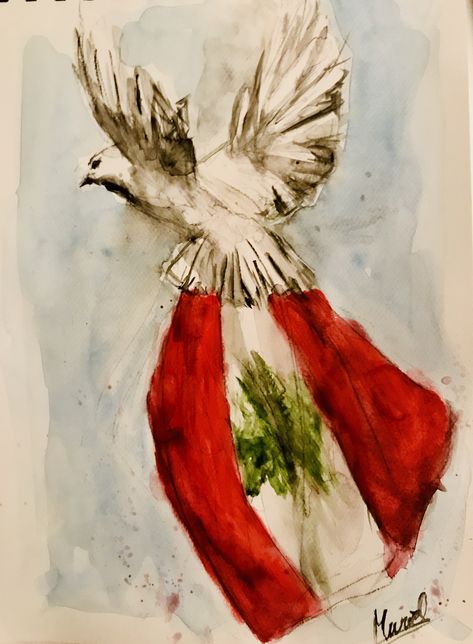 Arab Spring Art, Lebanon Flag Art, Lebanese Paintings, Freedom Art Drawings, Lebanon Drawing, Lebanon Revolution, Lebanon Drawing Ideas, Lebanon Painting, Lebanon Wallpaper