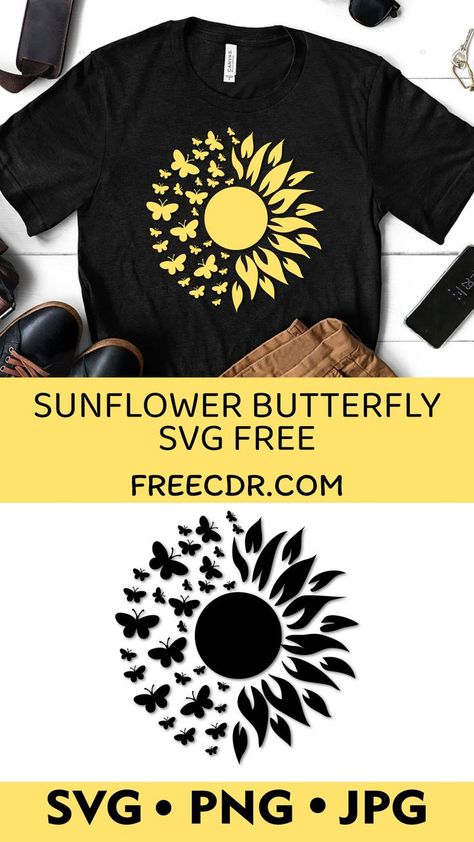 Sunflower Butterfly Svg Cricut Butterfly Projects, Free Floral Svg, Mandala Svg Free Files, Circuit Shirt Ideas, Free Cricut Downloads, Cricut Svg Files Free Sunflower, Sunflower Svg Free Cricut Vinyl, Free Sunflower Svg, Svg Free Files For Cricut