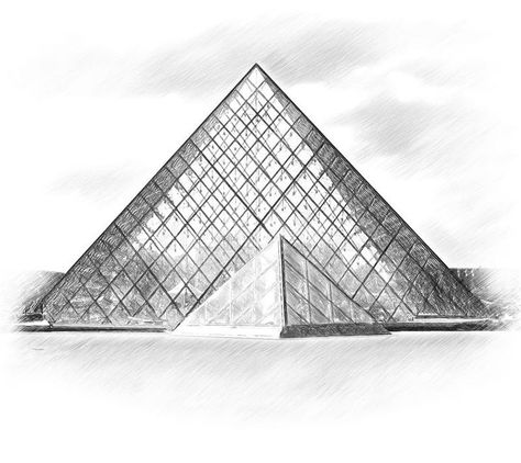 Pyramid Drawing, Glass Pyramid, Louvre Pyramid, Interior Design Drawings, Louvre Paris, Louvre Museum, Adventure Book, Lost City, Urban Sketching