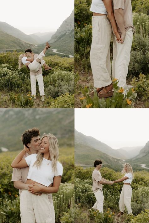 Spring Romantic Engagement Photos Inspo | Couples Photoshoot Inspo | Destination Photographer | This candid couple had a spring engagement with romantic moments and candid engagement photos! Discover engagement session poses, romantic engagement outfit ideas, spring couples photoshoot, and engagement photo poses! Book Lauren for your adventure engagement session or intimate couples photoshoot at itslaurennovak.com! Couple Outfit For Photoshoot, Casual Save The Date Outfits, Engagement Photos Boho Outfit, Spring Photoshoot Outfits Couple, Engagement Photoshoot Casual, Couples Details Photo Ideas, Field Photoshoot Outfits Couple, Couples Session Outfit, Inspo Engagement Photos