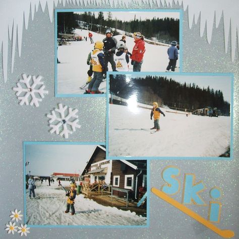 Ski - Scrapbook.com Snowboard Scrapbook Layouts, Skiing Scrapbook Layouts, Snow Scrapbook Pages Ideas, Senior Boards, Photo Ski, Skiing Holiday, Winter Scrapbook Layouts, Winter Scrapbook, Scrapbooking Layouts Travel