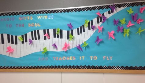 Butterfly Elementary Music Spring Bulletin Board Piano Bulletin Board, Spring Music Bulletin Boards, Music Room Bulletin Boards, Music Classroom Posters, Music Classroom Bulletin Boards, School Counselor Posters, Colors Preschool, Counselor Posters, Music Display