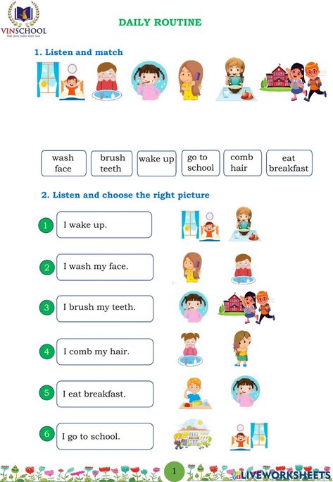 Daily Routine Worksheet For Kids, Daily Activities Worksheet, Daily Routine Activities For Kids, English Excercise, Daily Routine Exercise, Daily Activities For Kids, English Speaking For Kids, Daily Routine Worksheet, English Primary School