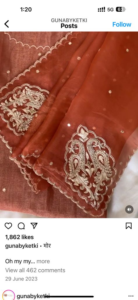 Zardosi Embroidery Dupatta, Misha Lakhani Embroidery, Marodi Embroidery, Duppattas Designs Ideas, New Suit Design, Embroidery Dupatta, Zardosi Embroidery, Hand Work Design, Zardozi Embroidery