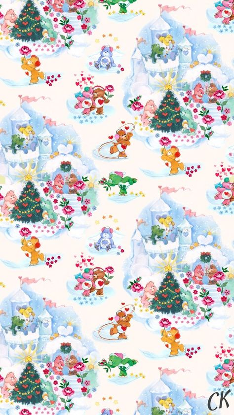 Fairy Tale Castle, Care Bears Vintage, Hearts Background, The Care Bears, Xmas Wallpaper, Surrounded By Flowers, Cute Christmas Wallpaper, Christmas Phone Wallpaper, Holiday Wallpaper