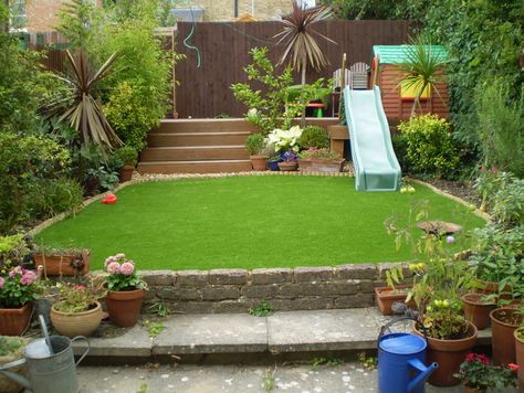 Child Friendly Garden, Cosy Garden, Cozy Garden, Kids Play Spaces, Play Garden, Tiered Garden, Sloped Garden, Garden Design Ideas, Garden Images