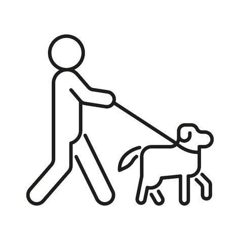 Vector person walk with dog on leash lin... | Premium Vector #Freepik #vector #human-outline #human-pictogram #dog #dog-illustration Person Walking Dog Drawing, Dog On Leash Drawing, Human Outline, Mouth Clipart, Dog On Leash, Dog Icon, Dog Illustration, Dog Leads, Dog Pin