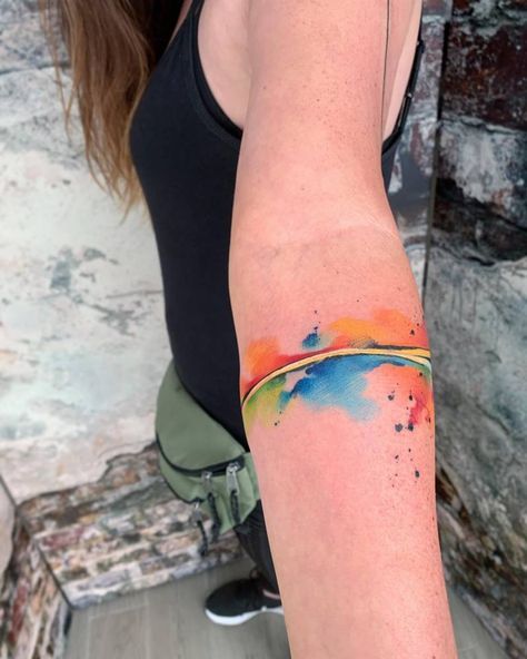 Watercolor Arm Band Tattoo, Watercolor Wrist Band Tattoo, Arm Band Tattoo Colored, Rainbow Arm Band Tattoo, Tattoo Color Band, Watercolor Band Tattoo, Water Wrist Band Tattoo, Abstract Bracelet Tattoo, Rainbow Bracelet Tattoo