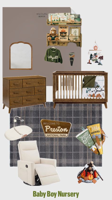 I love the idea of a nature themed nursery for a boy, playing off of the ideas of camping, national parks, and the great outdoors! Vintage National Park Nursery, Outdoor Adventure Nursery, Adventure Boys Room, National Parks Nursery, Camping Nursery Theme, Outdoors Nursery, Adventure Awaits Nursery, National Park Nursery, Camping Nursery